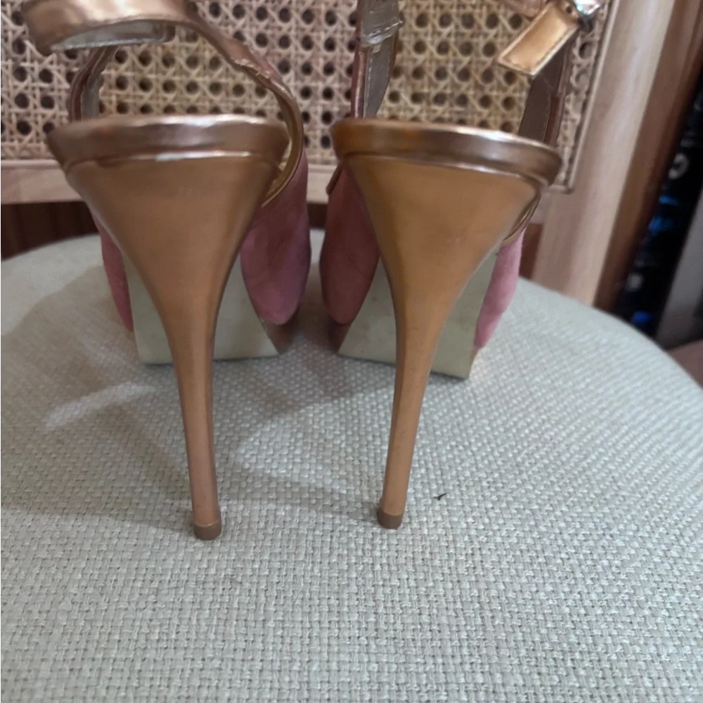 GUESS Pink and Gold Peep-Toe Heels - Picture 3 of 8
